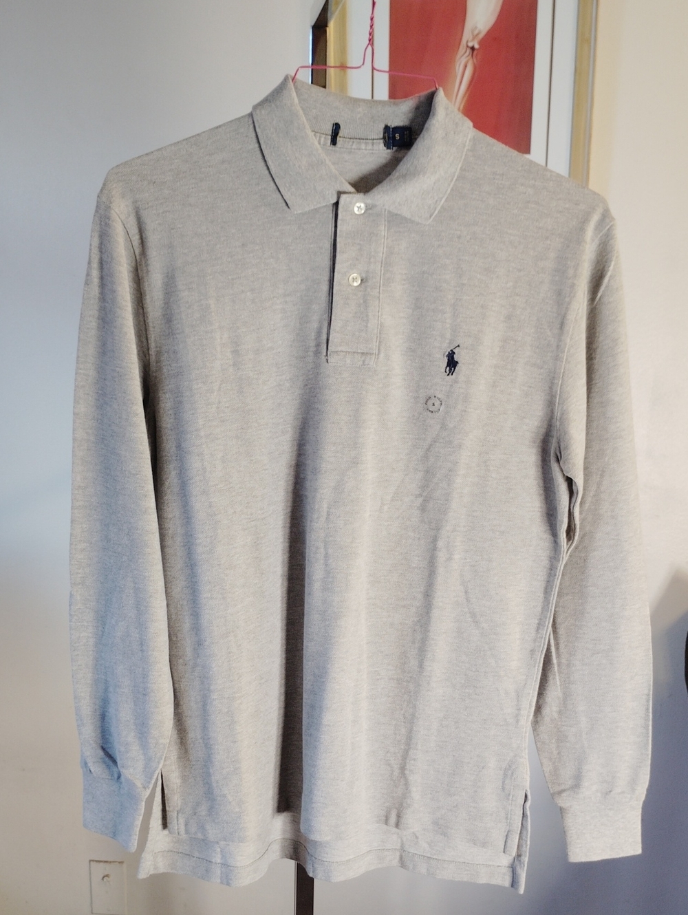 Ralph Lauren Men’s Long-Sleeve Polo Shirt - Heather Gray with Navy Logo